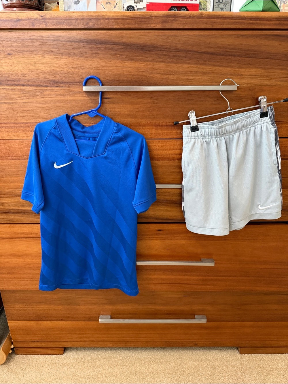 Nike Royal Blue Boys Soccer Jersey with Light Gray Shorts